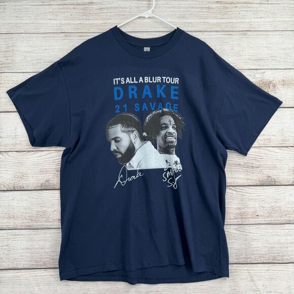 Drake x 21 Savage It's All a Blur 2023 Tour T-Shirt Adult XL Blue Concert Merch - Picture 1 of 9